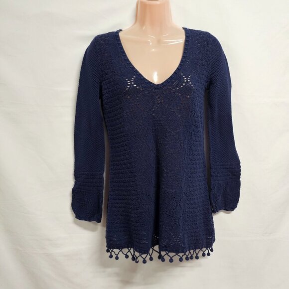 Lilly Pulitzer Athena Crochet Pullover Tunic Sweater Women Size M Blue - Picture 4 of 11